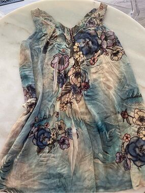 Sienna Rose Blue Floral V-Neck Sheer Camisole